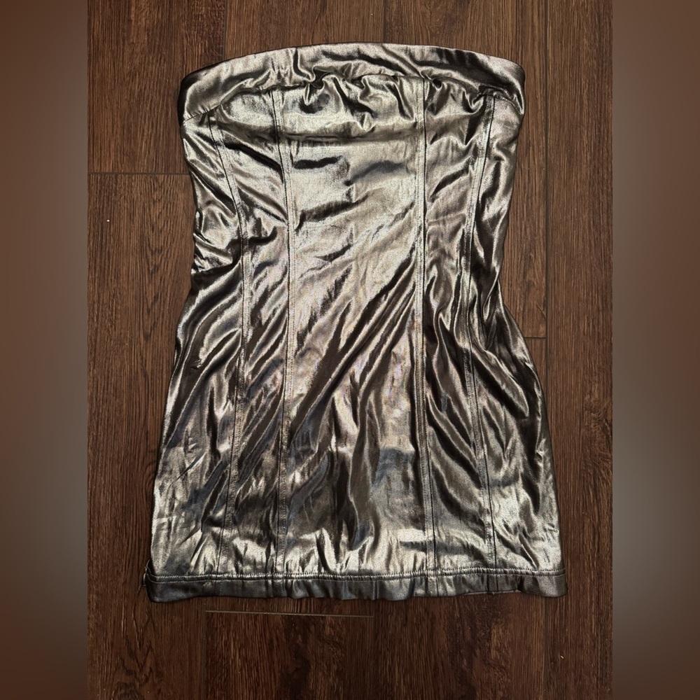 Urban Outfitters Silver Metallic Strapless Top Dress Mini Size‎ M Shiny Silver